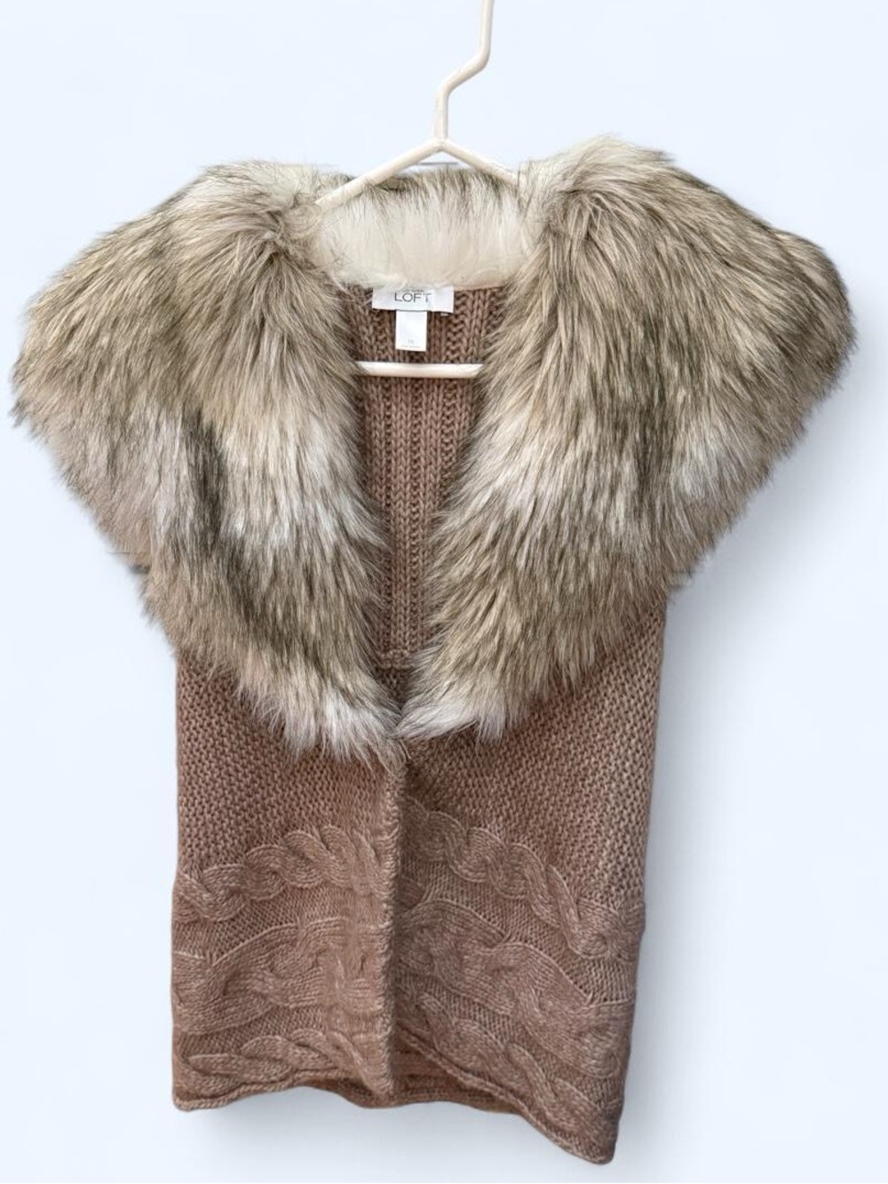 Loft Cable Knit Faux Fur Vest